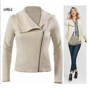 CAbi Quilted Moto Ryder Jacket Beige Asymmetrical Full Zip